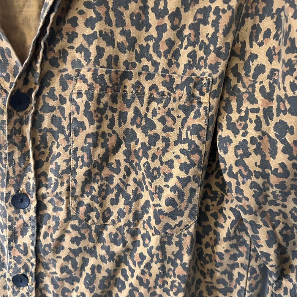 zara permium denim womens uk 16 leopard print brown collared long sleeve top - Picture 4 of 8